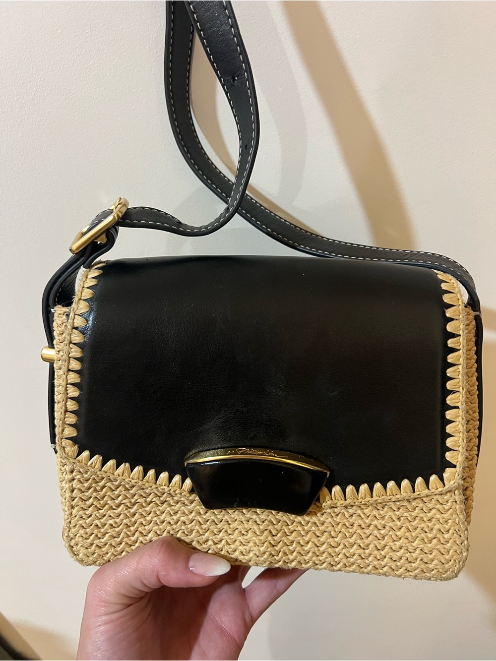 3.1 Phillip Lim ID Flap Raffia Black and Natural Woven Flap Crossbody - Picture 2 of 6